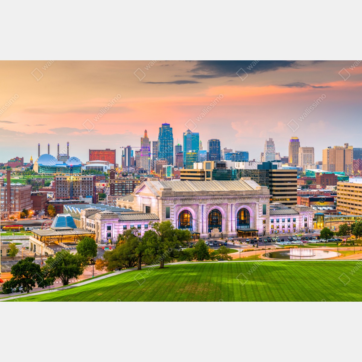 Repositionierbarer Aufkleber Kansas City skyline bei dämmerung – Wallnifity® Repositionierbarer Aufkleber Kansas City skyline bei dämmerung – Wallnifity®