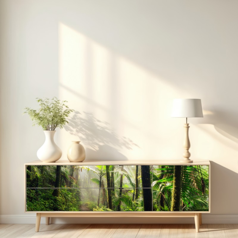Repositionierbarer Aufkleber tropischer regenwald mit sonnenstrahlen – Wallnifity® Repositionierbarer Aufkleber tropischer regenwald mit sonnenstrahlen – Wallnifity®