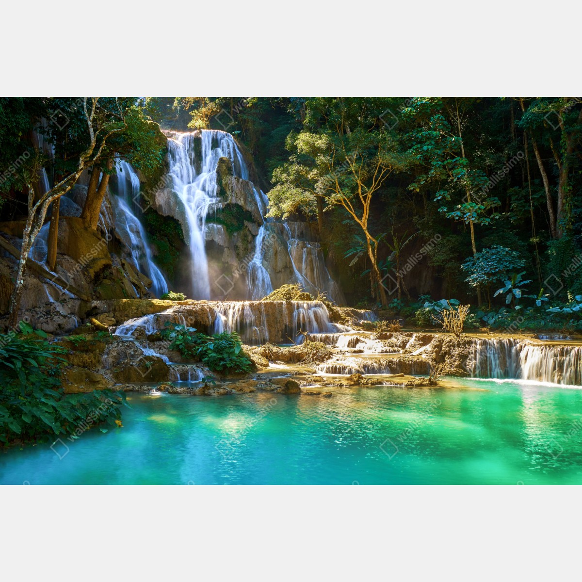Repositionierbarer Aufkleber türkisfarbener wasserfall im üppigen wald – Wallnifity® Repositionierbarer Aufkleber türkisfarbener wasserfall im üppigen wald – Wallnifity®