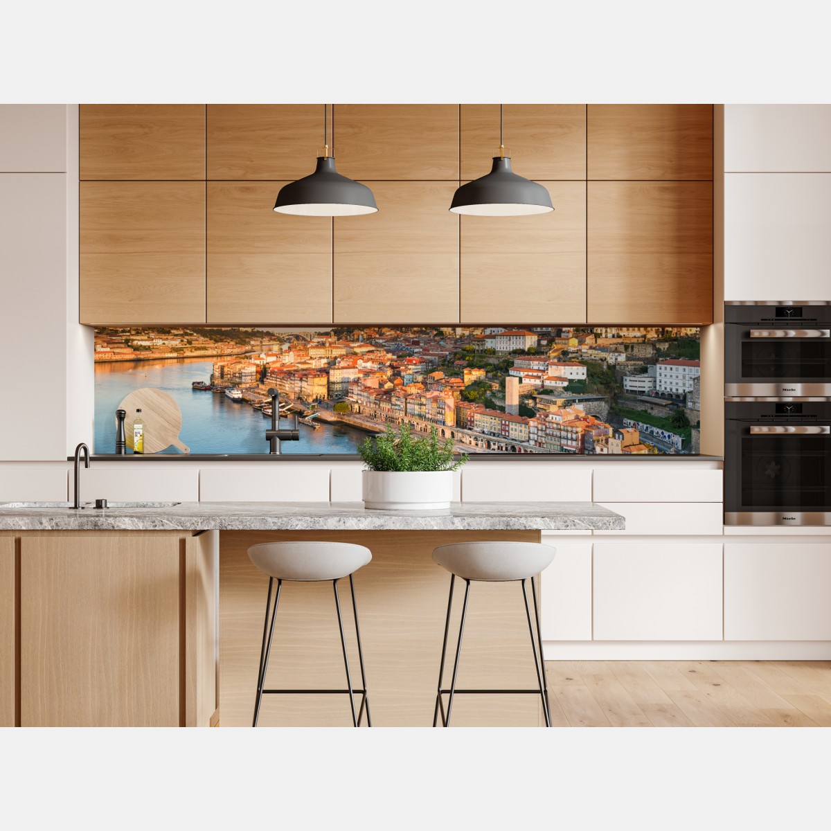 Repositionierbarer Aufkleber sonnige Porto ufer-skyline im goldenen licht – Wallnifity® Repositionierbarer Aufkleber sonnige Porto ufer-skyline im goldenen licht – Wallnifity®