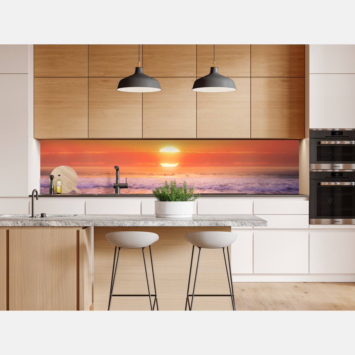 Repositionierbarer Aufkleber goldener sonnenuntergang über ruhigem strand – Wallnifity® Repositionierbarer Aufkleber goldener sonnenuntergang über ruhigem strand – Wallnifity®
