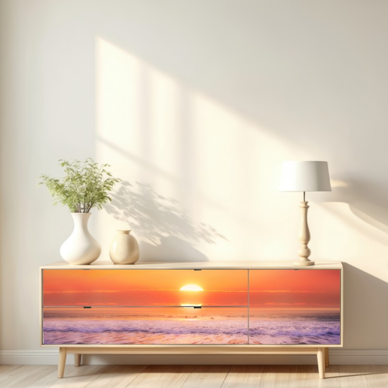 Repositionierbarer Aufkleber goldener sonnenuntergang über ruhigem strand – Wallnifity® Repositionierbarer Aufkleber goldener sonnenuntergang über ruhigem strand – Wallnifity®