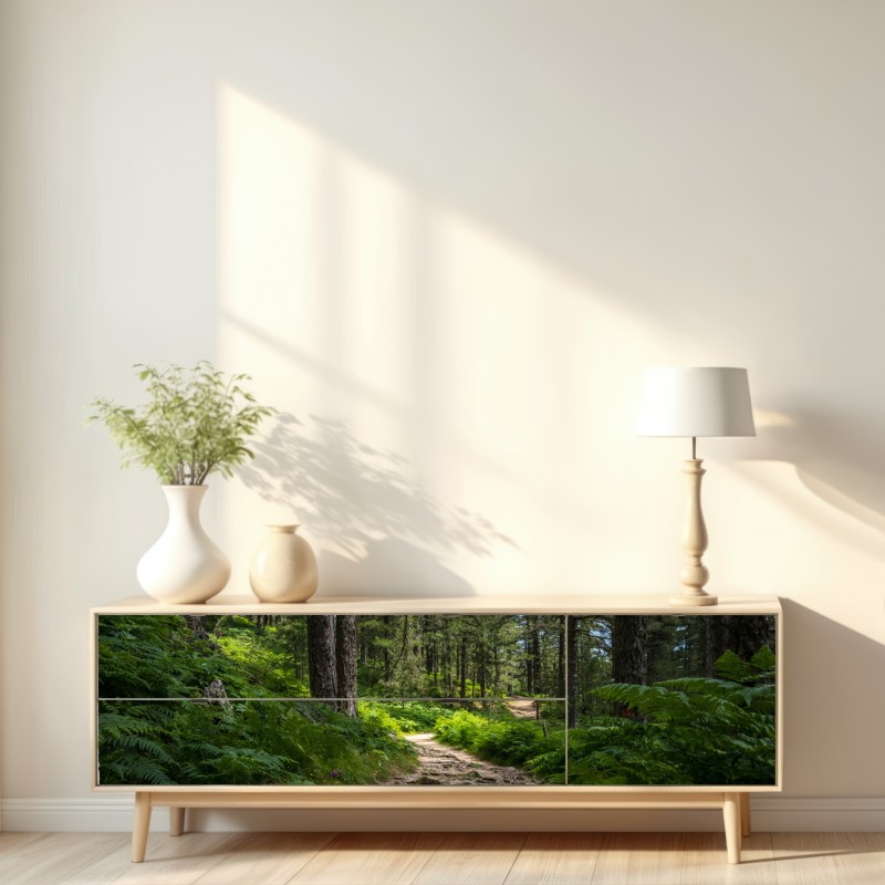 Repositionierbarer Aufkleber ruhiger waldpfad durch üppiges grün – Wallnifity® Repositionierbarer Aufkleber ruhiger waldpfad durch üppiges grün – Wallnifity®