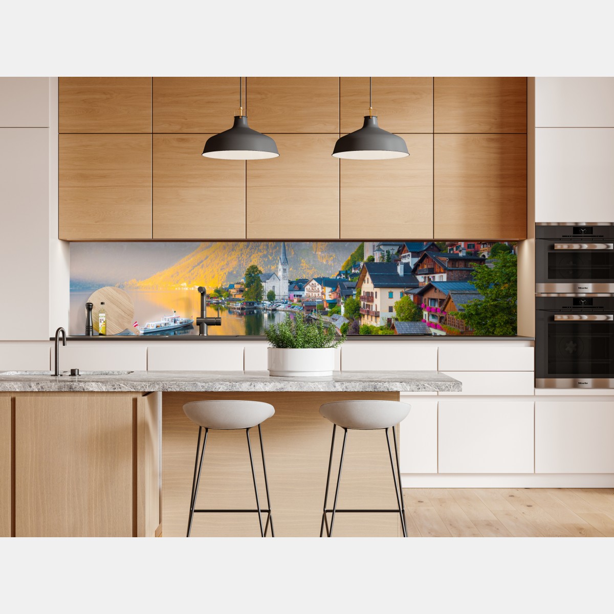 Repositionierbarer Aufkleber morgendlicher lichtglanz über Hallstatt am see – Wallnifity® Repositionierbarer Aufkleber morgendlicher lichtglanz über Hallstatt am see – Wallnifity®