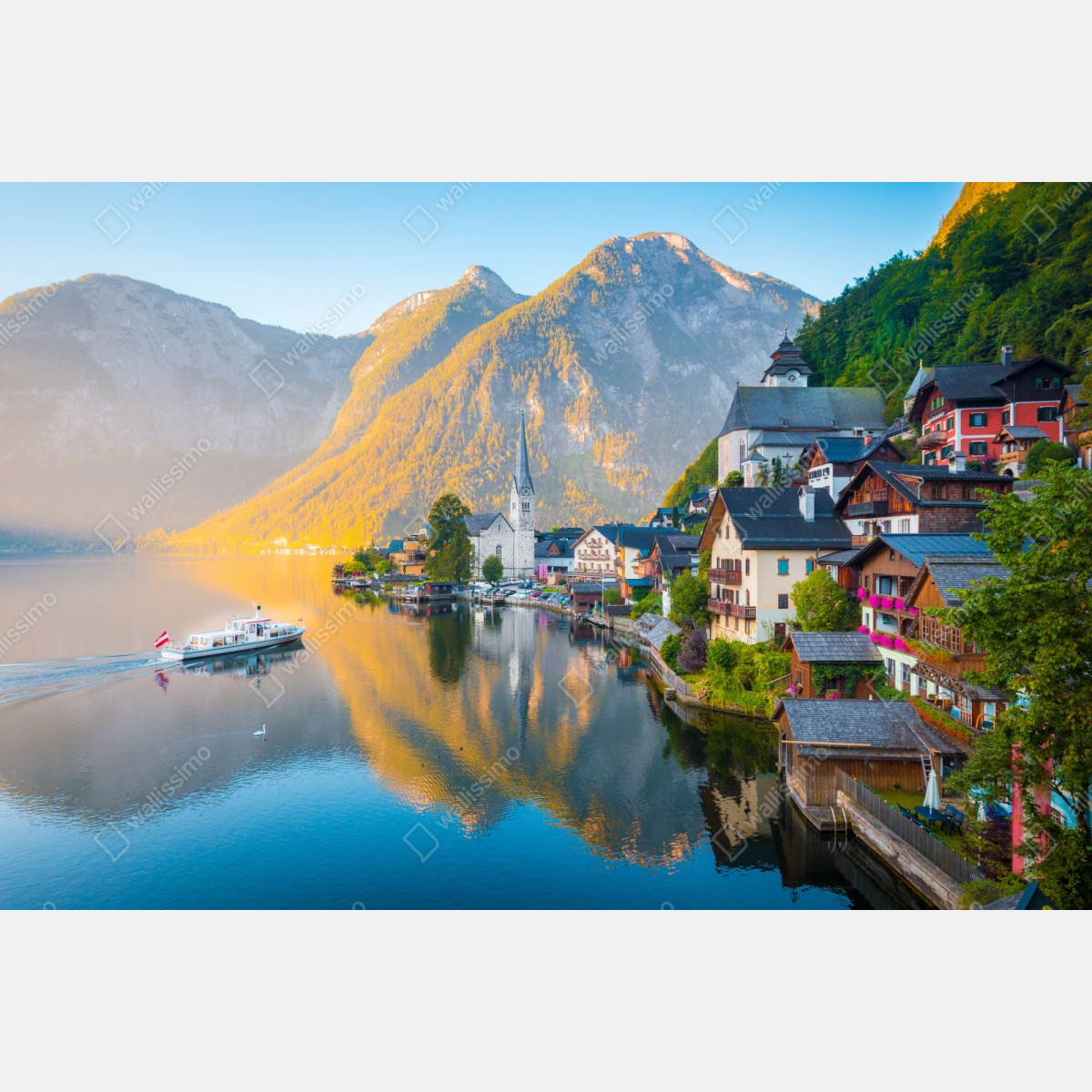 Repositionierbarer Aufkleber morgendlicher lichtglanz über Hallstatt am see – Wallnifity® Repositionierbarer Aufkleber morgendlicher lichtglanz über Hallstatt am see – Wallnifity®