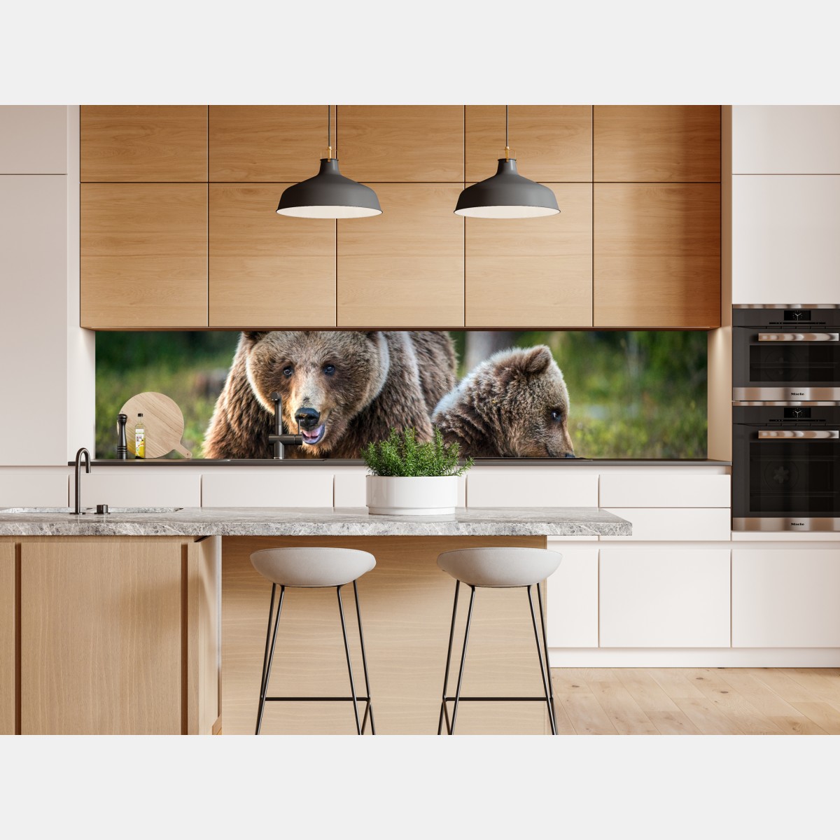 Repositionierbarer Aufkleber braunbär mit jungem im wald – Wallnifity® Repositionierbarer Aufkleber braunbär mit jungem im wald – Wallnifity®