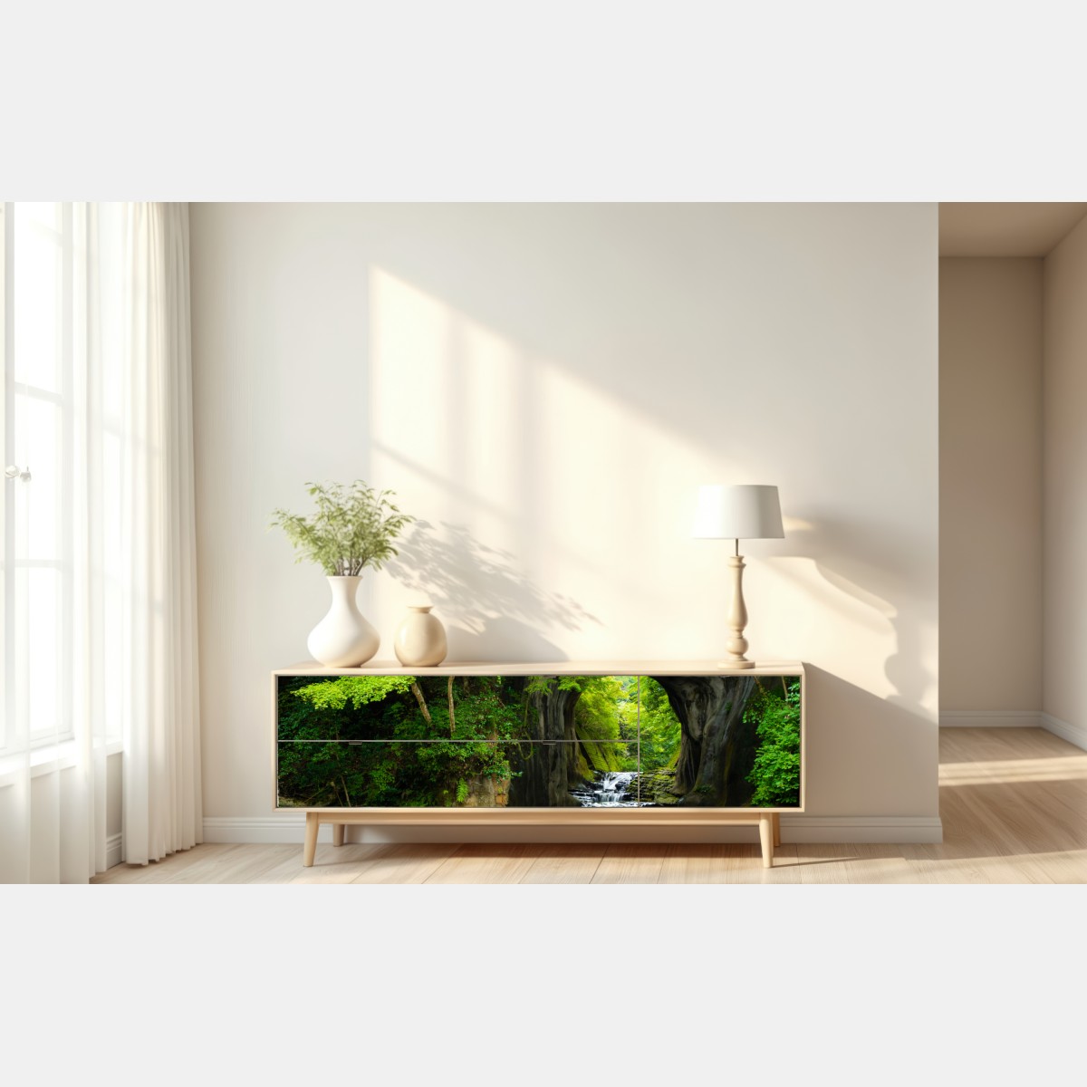 Repositionierbarer Aufkleber geheimer wasserfall im felsbogen – Wallnifity® Repositionierbarer Aufkleber geheimer wasserfall im felsbogen – Wallnifity®