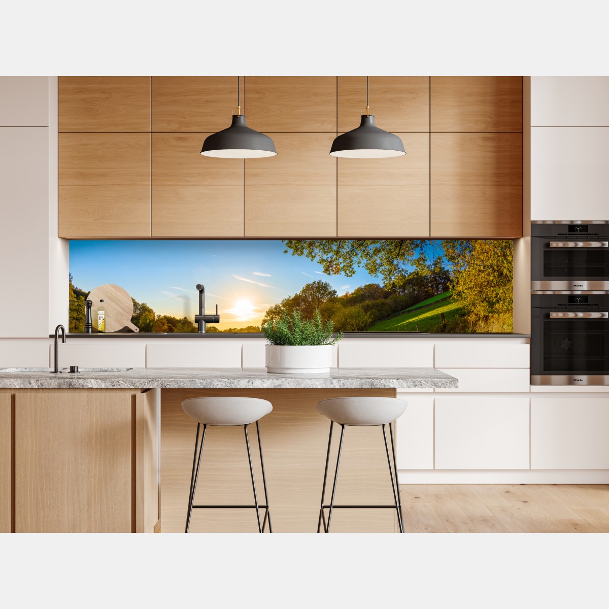 Repositionierbarer Aufkleber sonnenbeschienene wiese mit landweg bei sonnenuntergang – Wallnifity® Repositionierbarer Aufkleber sonnenbeschienene wiese mit landweg bei sonnenuntergang – Wallnifity®