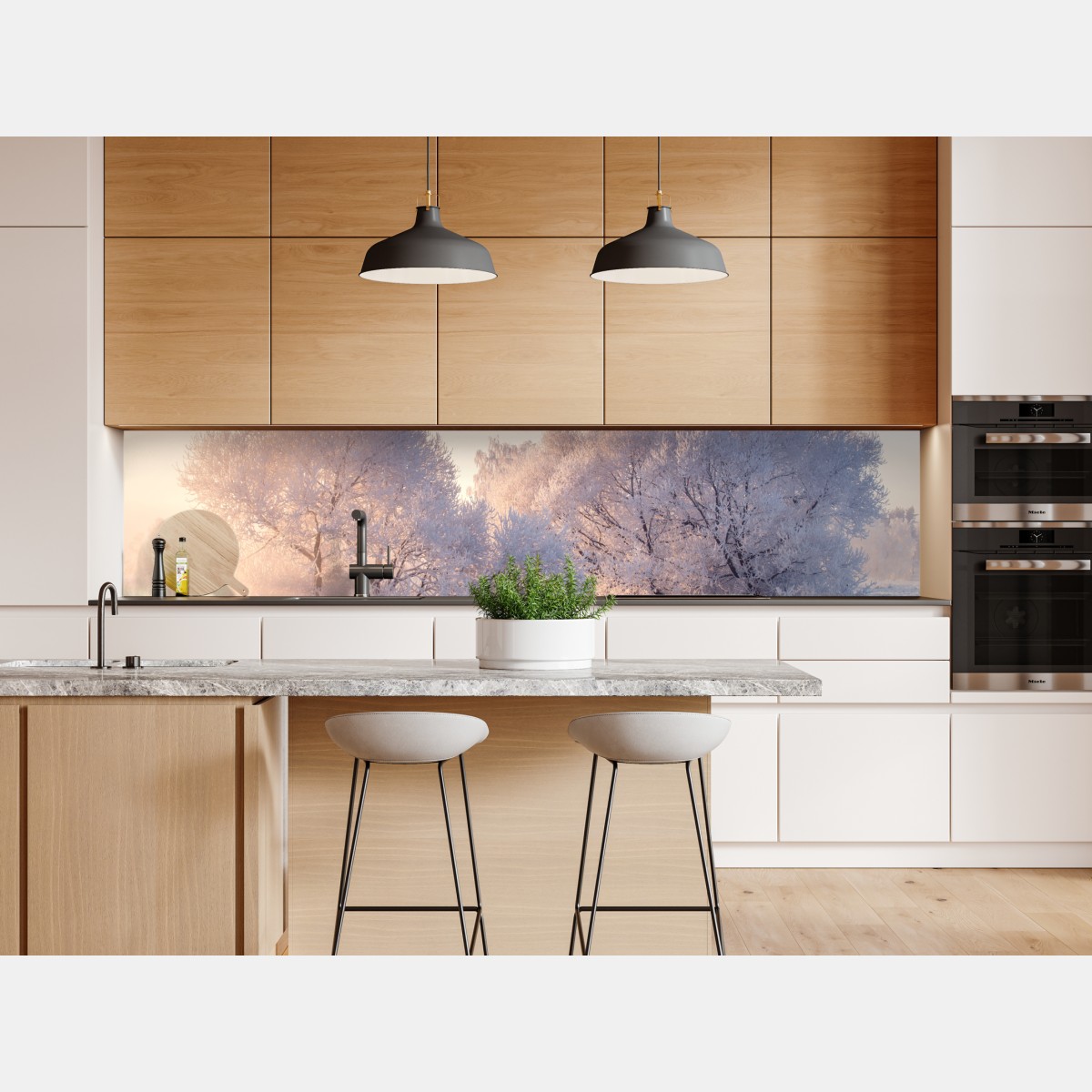 Repositionierbarer Aufkleber raureifbedeckte bäume bei sonnenaufgang – Wallnifity® Repositionierbarer Aufkleber raureifbedeckte bäume bei sonnenaufgang – Wallnifity®