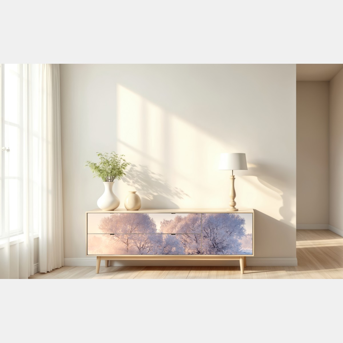 Repositionierbarer Aufkleber raureifbedeckte bäume bei sonnenaufgang – Wallnifity® Repositionierbarer Aufkleber raureifbedeckte bäume bei sonnenaufgang – Wallnifity®