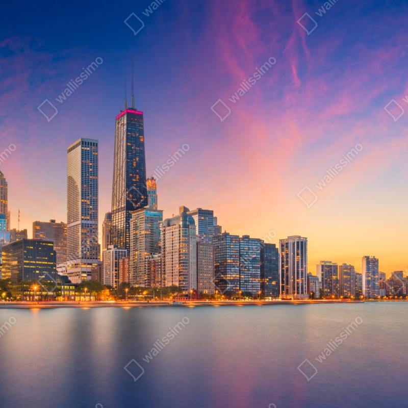 Repositionierbarer Aufkleber Chicago skyline bei dämmerung – Wallnifity® Repositionierbarer Aufkleber Chicago skyline bei dämmerung – Wallnifity®