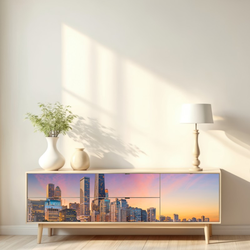 Repositionierbarer Aufkleber Chicago skyline bei dämmerung – Wallnifity® Repositionierbarer Aufkleber Chicago skyline bei dämmerung – Wallnifity®