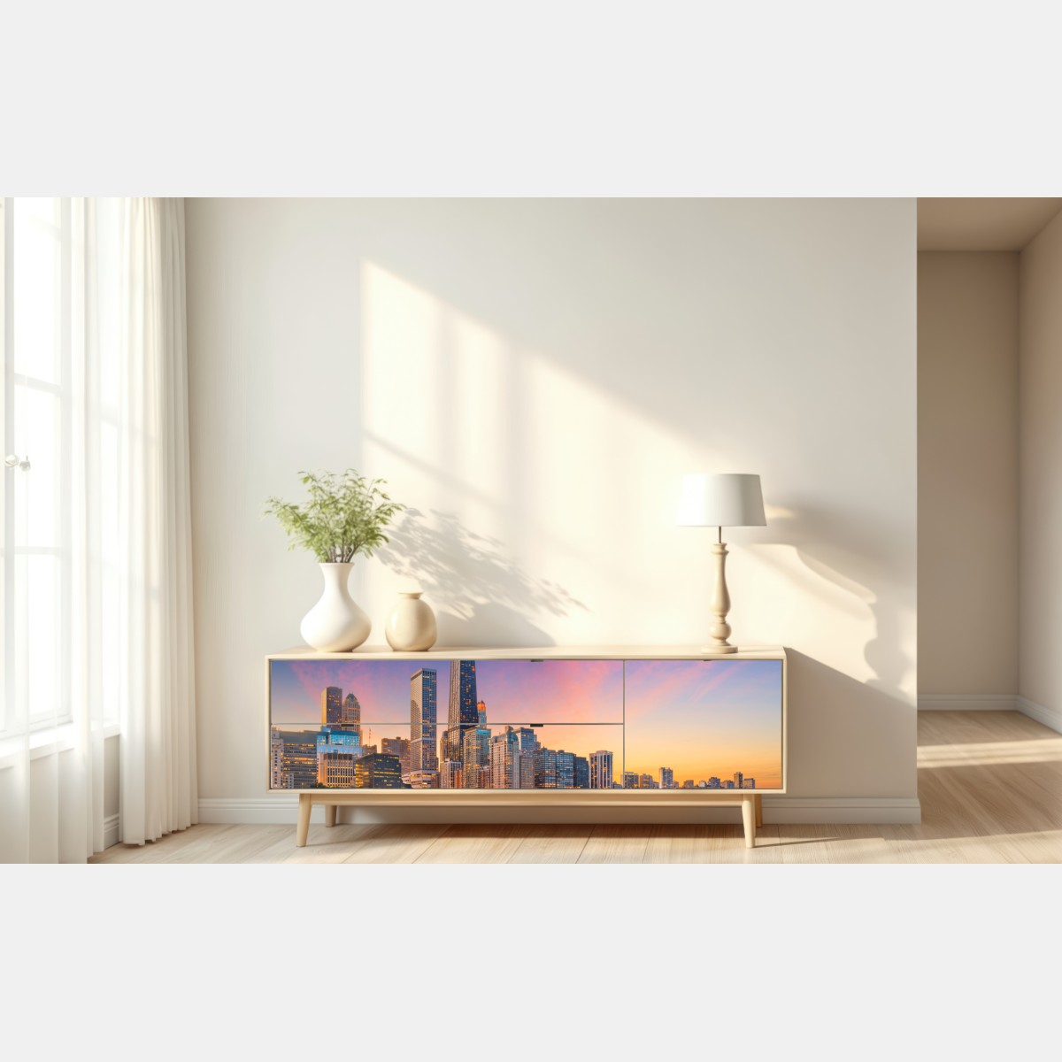 Repositionierbarer Aufkleber Chicago skyline bei dämmerung – Wallnifity® Repositionierbarer Aufkleber Chicago skyline bei dämmerung – Wallnifity®