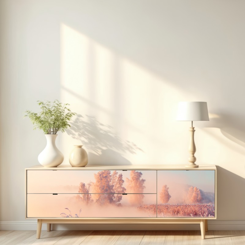 Repositionierbarer Aufkleber winterlicher sonnenaufgang über einer frostigen wiese – Wallnifity® Repositionierbarer Aufkleber winterlicher sonnenaufgang über einer frostigen wiese – Wallnifity®