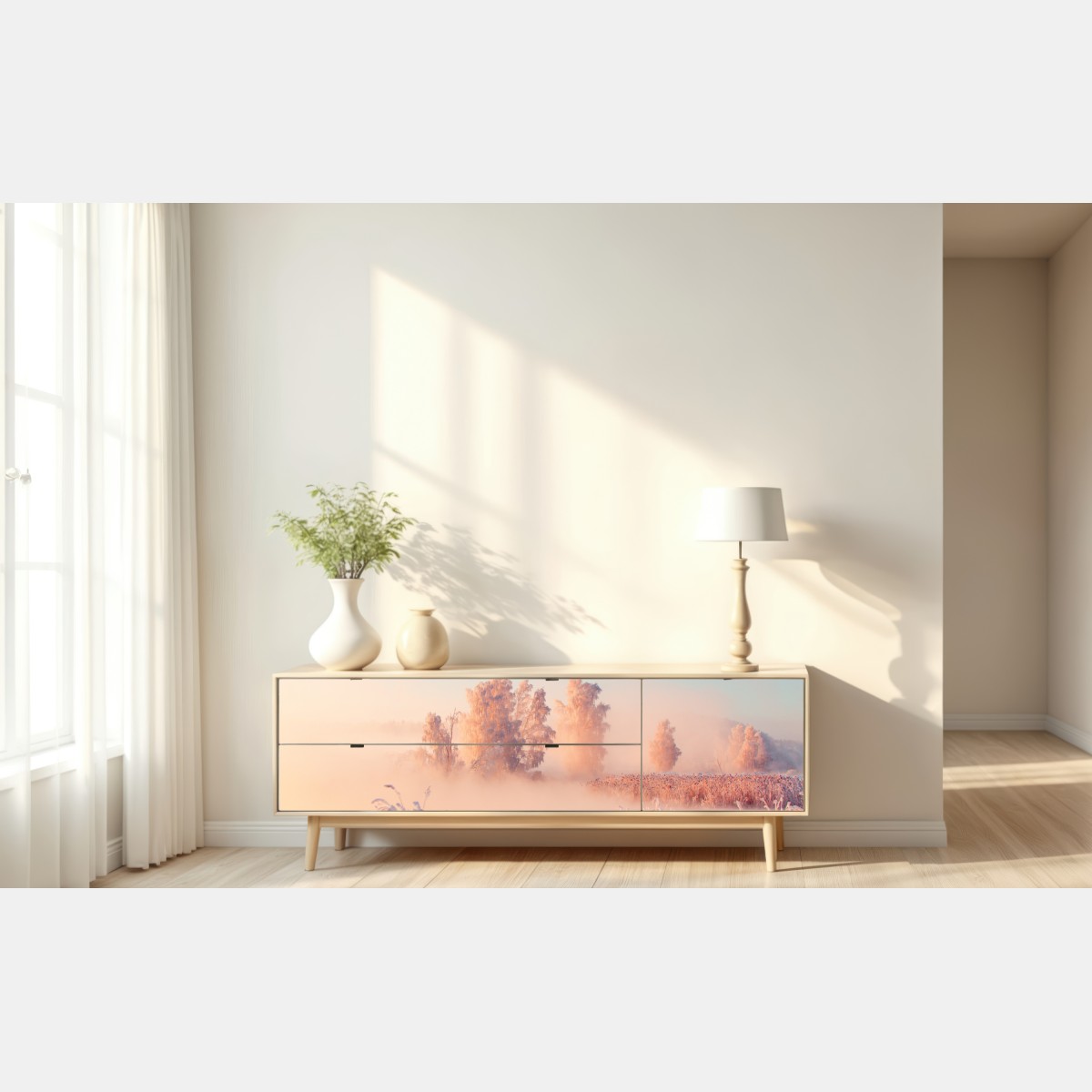 Repositionierbarer Aufkleber winterlicher sonnenaufgang über einer frostigen wiese – Wallnifity® Repositionierbarer Aufkleber winterlicher sonnenaufgang über einer frostigen wiese – Wallnifity®