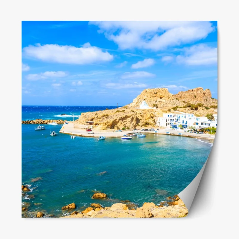 Repositionierbarer Aufkleber sonniger hafen Finiki an der Küste von Karpathos – Wallnifity® Repositionierbarer Aufkleber sonniger hafen Finiki an der Küste von Karpathos – Wallnifity®