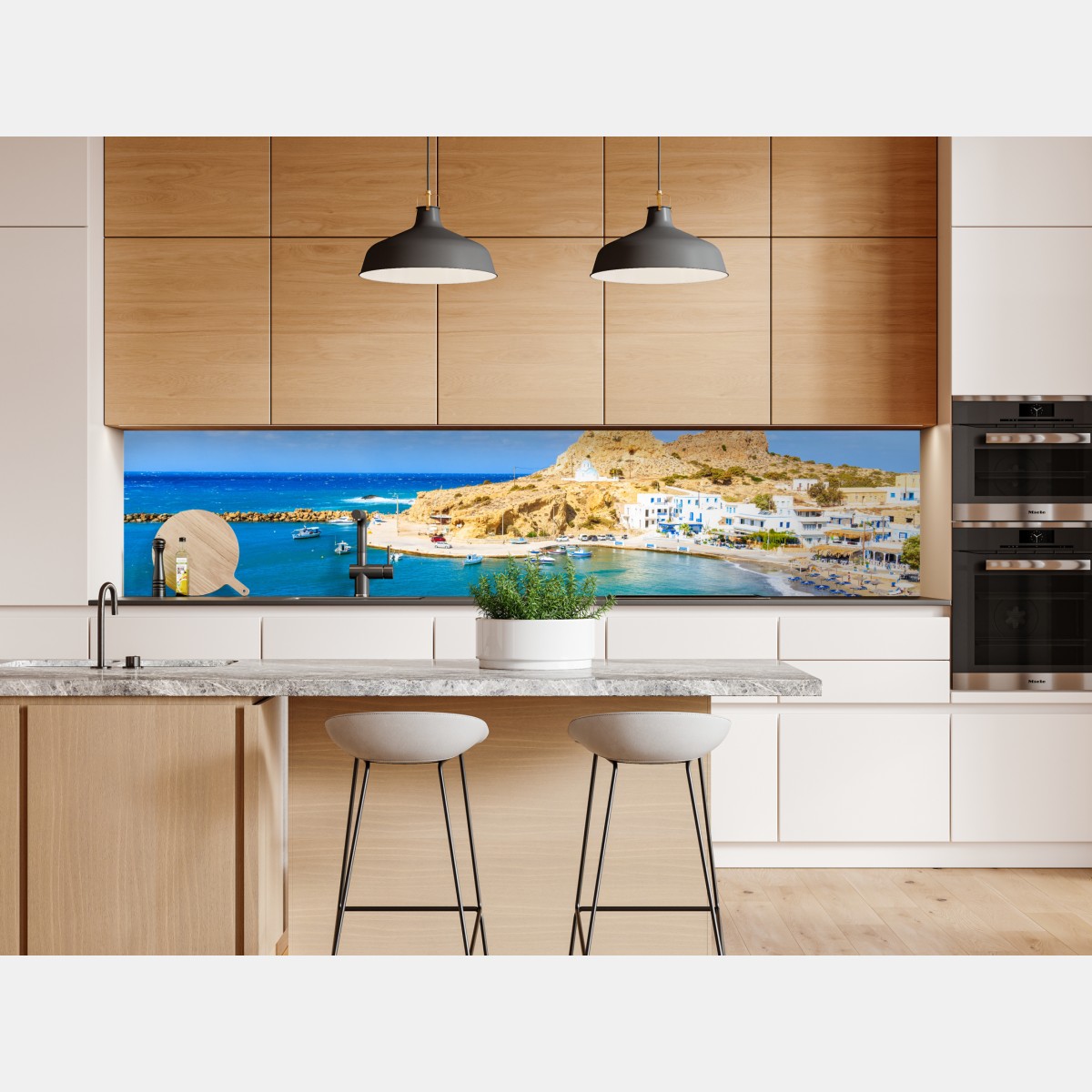 Repositionierbarer Aufkleber sonniger hafen Finiki an der Küste von Karpathos – Wallnifity® Repositionierbarer Aufkleber sonniger hafen Finiki an der Küste von Karpathos – Wallnifity®