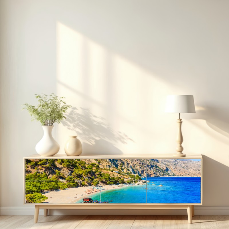 Repositionierbarer Aufkleber segelboot am Apella strand, Karpathos – Wallnifity® Repositionierbarer Aufkleber segelboot am Apella strand, Karpathos – Wallnifity®