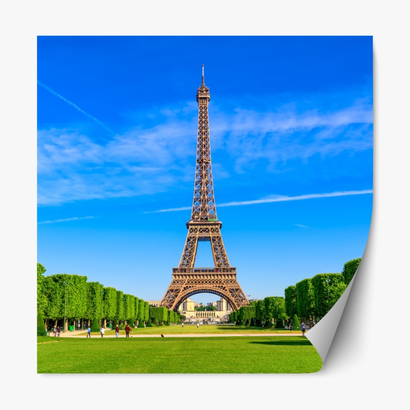 Repositionierbarer Aufkleber Eiffelturm am Champ de Mars, lebendige pariser skyline – Wallnifity® Repositionierbarer Aufkleber Eiffelturm am Champ de Mars, lebendige pariser skyline – Wallnifity®