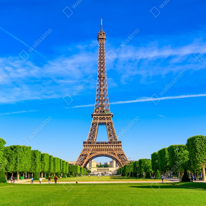 Repositionierbarer Aufkleber Eiffelturm am Champ de Mars, lebendige pariser skyline – Wallnifity® Repositionierbarer Aufkleber Eiffelturm am Champ de Mars, lebendige pariser skyline – Wallnifity®