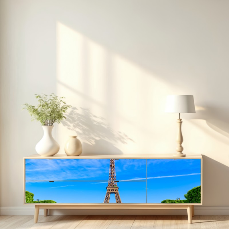 Repositionierbarer Aufkleber Eiffelturm am Champ de Mars, lebendige pariser skyline – Wallnifity® Repositionierbarer Aufkleber Eiffelturm am Champ de Mars, lebendige pariser skyline – Wallnifity®