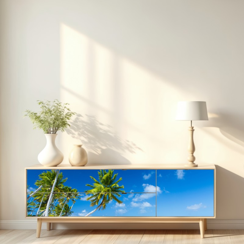 Repositionierbarer Aufkleber tropischer strand mit palmen und türkisfarbenem wasser – Wallnifity® Repositionierbarer Aufkleber tropischer strand mit palmen und türkisfarbenem wasser – Wallnifity®