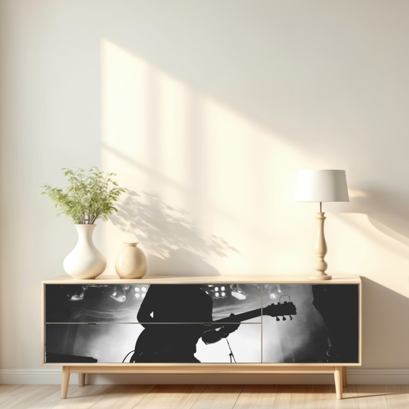 Repositionierbarer Aufkleber gitaristensilhouette bei einem live-konzert – Wallnifity® Repositionierbarer Aufkleber gitaristensilhouette bei einem live-konzert – Wallnifity®