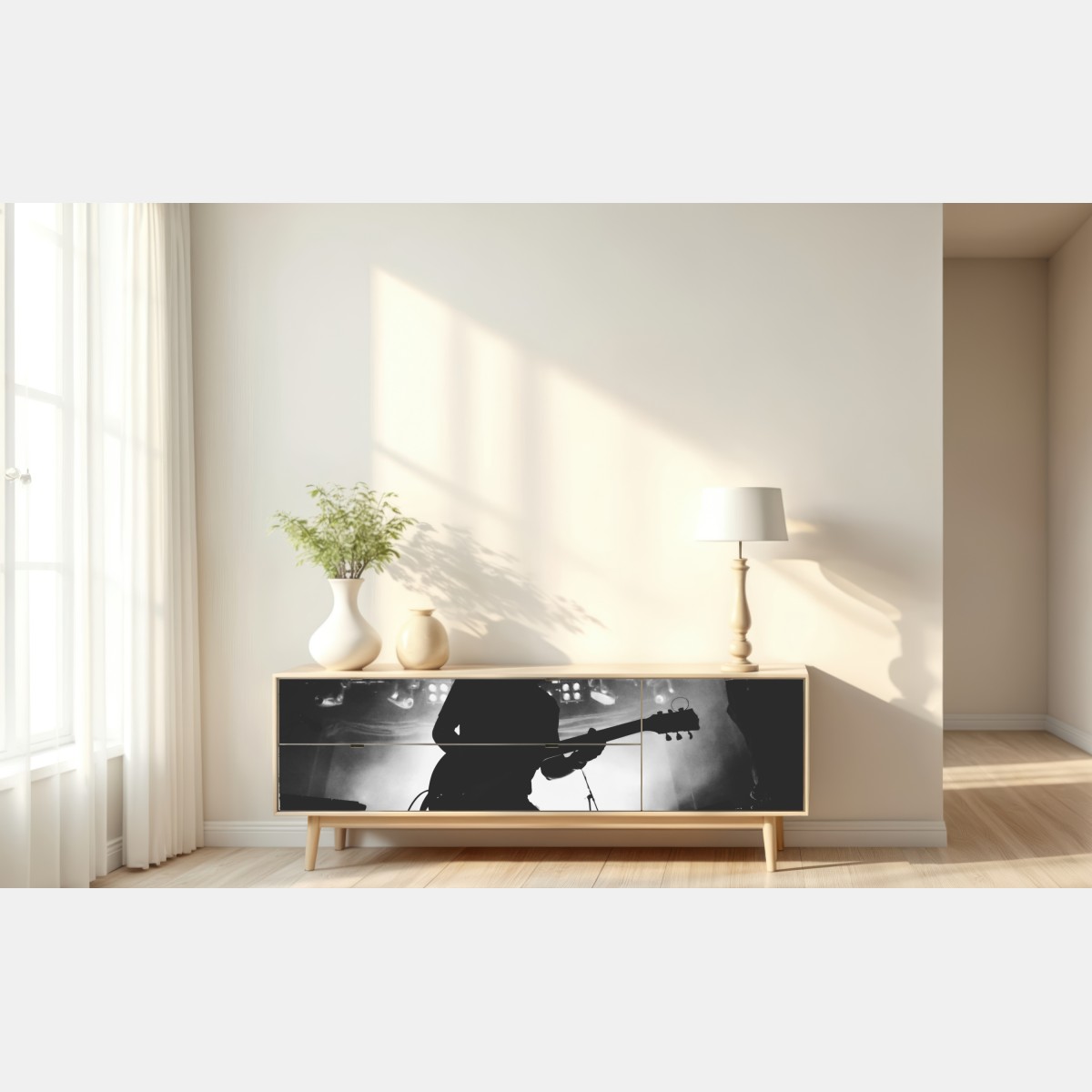 Repositionierbarer Aufkleber gitaristensilhouette bei einem live-konzert – Wallnifity® Repositionierbarer Aufkleber gitaristensilhouette bei einem live-konzert – Wallnifity®
