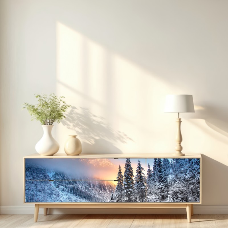 Repositionierbarer Aufkleber winterlicher sonnenaufgang am Morskie Oko – Wallnifity® Repositionierbarer Aufkleber winterlicher sonnenaufgang am Morskie Oko – Wallnifity®