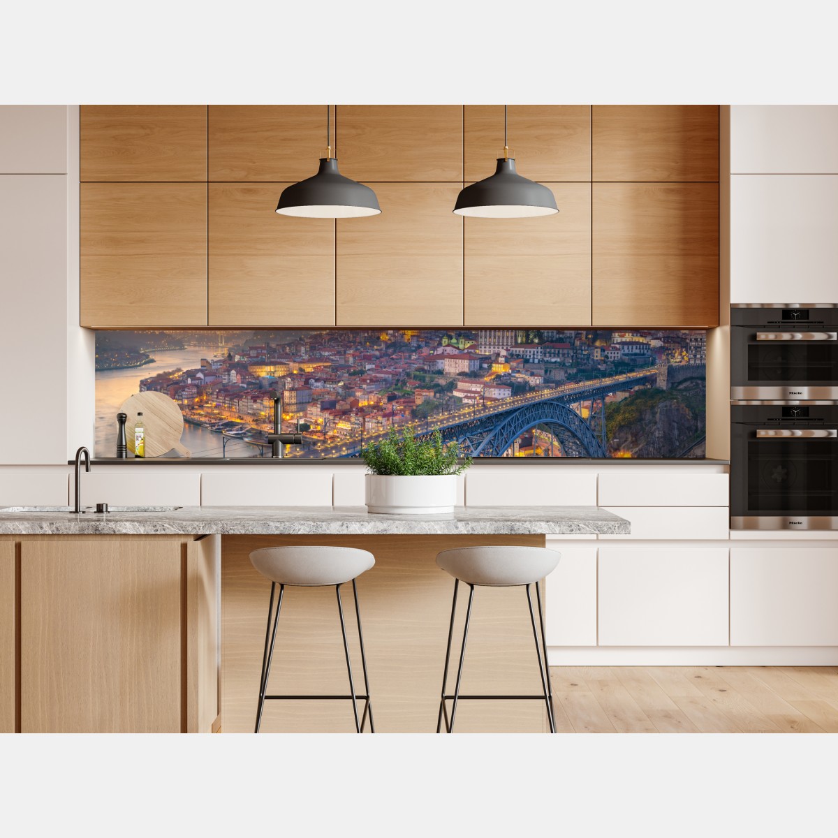 Repositionierbarer Aufkleber porto skyline bei dämmerung mit Dom Luís I – Wallnifity® Repositionierbarer Aufkleber porto skyline bei dämmerung mit Dom Luís I – Wallnifity®