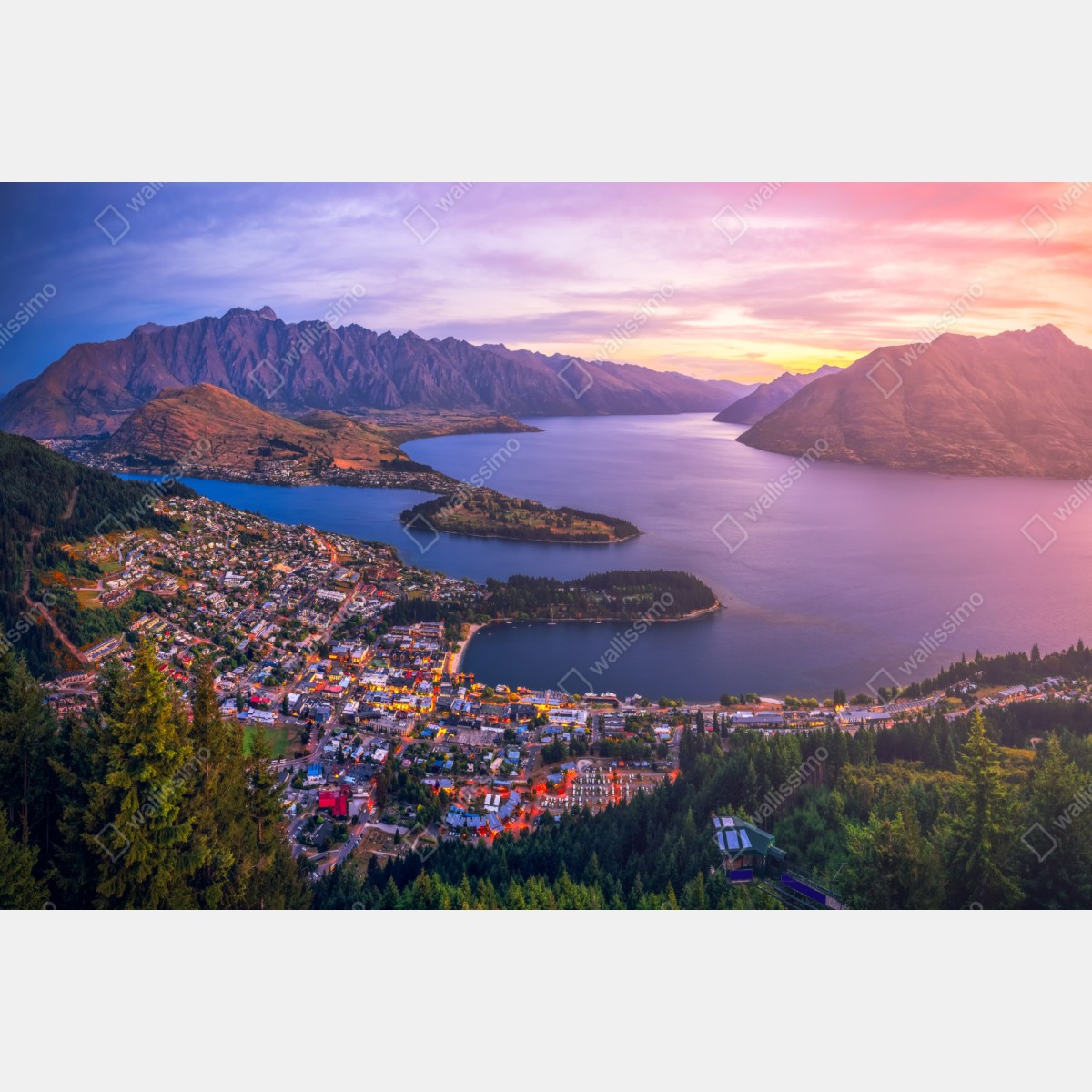 Repositionierbarer Aufkleber Queenstown panorama bei dämmerung – Wallnifity® Repositionierbarer Aufkleber Queenstown panorama bei dämmerung – Wallnifity®