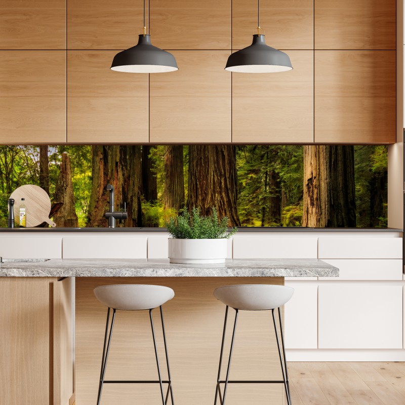 Repositionierbarer Aufkleber nebliger bergwald im dunst – Wallnifity®