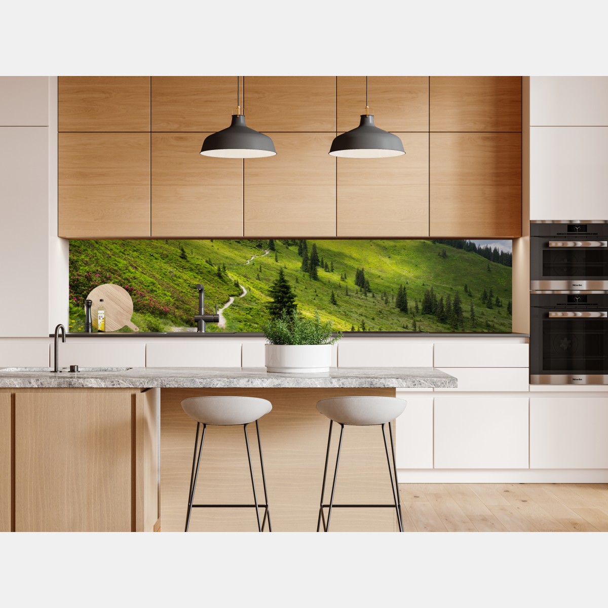 Repositionierbarer Aufkleber sonniger bergpfad durch grüne wiese – Wallnifity® Repositionierbarer Aufkleber sonniger bergpfad durch grüne wiese – Wallnifity®