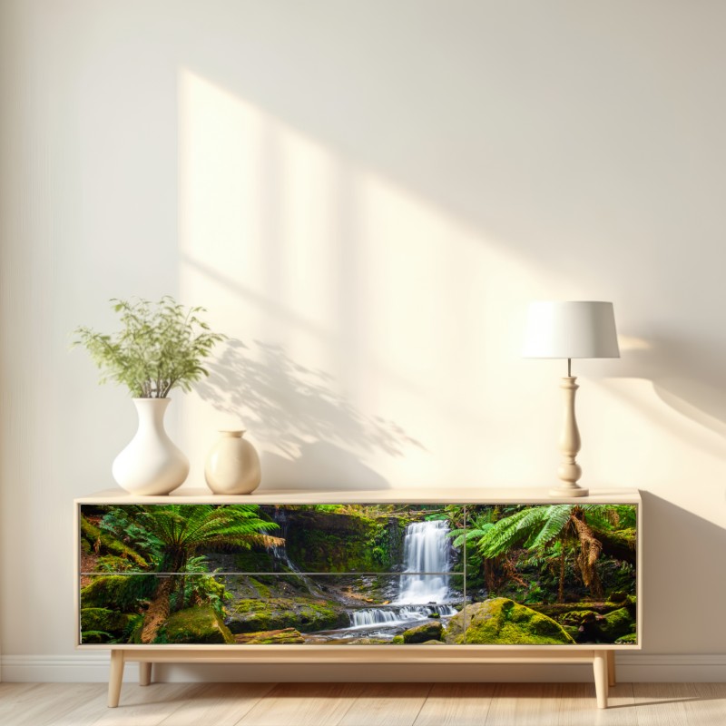 Repositionierbarer Aufkleber üppiger waldwasserfall – Wallnifity® Repositionierbarer Aufkleber üppiger waldwasserfall – Wallnifity®