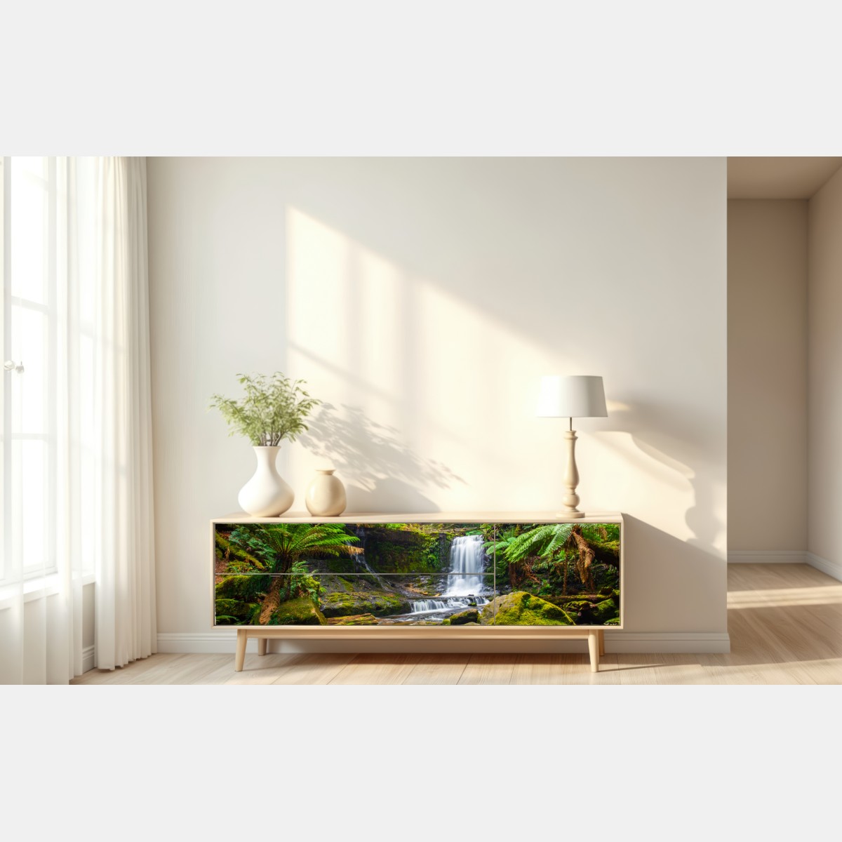 Repositionierbarer Aufkleber üppiger waldwasserfall – Wallnifity® Repositionierbarer Aufkleber üppiger waldwasserfall – Wallnifity®