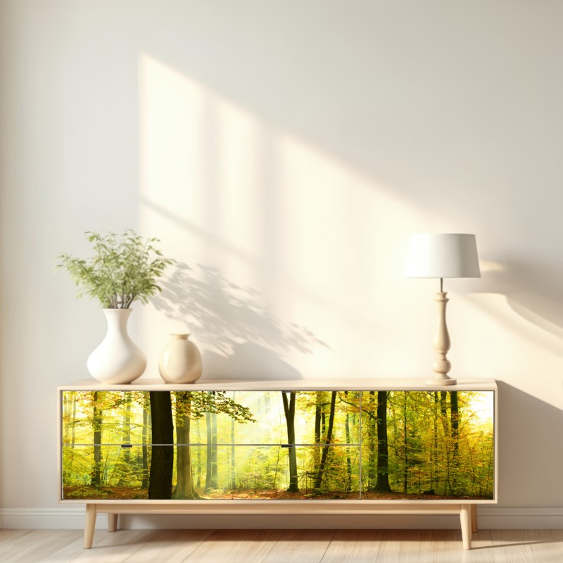 Repositionierbarer Aufkleber goldener herbstwald am morgen – Wallnifity® Repositionierbarer Aufkleber goldener herbstwald am morgen – Wallnifity®