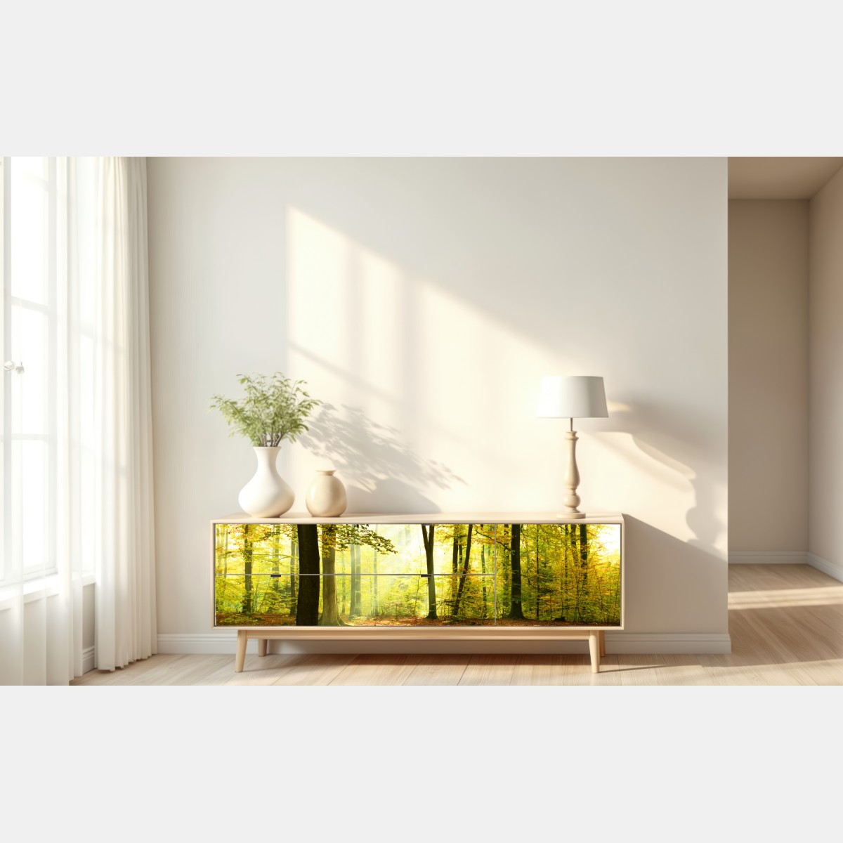 Repositionierbarer Aufkleber goldener herbstwald am morgen – Wallnifity® Repositionierbarer Aufkleber goldener herbstwald am morgen – Wallnifity®