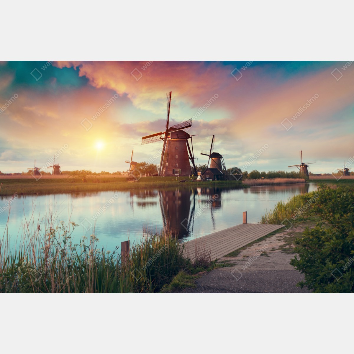 Repositionierbarer Aufkleber sonnenuntergang über windmühlen in den Niederlanden – Wallnifity® Repositionierbarer Aufkleber sonnenuntergang über windmühlen in den Niederlanden – Wallnifity®