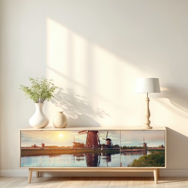 Repositionierbarer Aufkleber sonnenuntergang über windmühlen in den Niederlanden – Wallnifity® Repositionierbarer Aufkleber sonnenuntergang über windmühlen in den Niederlanden – Wallnifity®