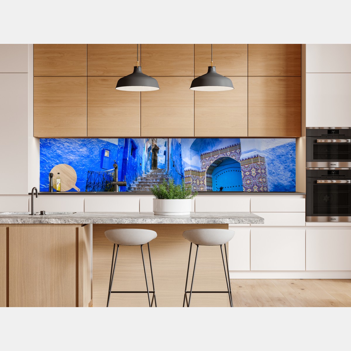 Repositionierbarer Aufkleber blaue gasse in Chefchaouen, Marokko – Wallnifity® Repositionierbarer Aufkleber blaue gasse in Chefchaouen, Marokko – Wallnifity®