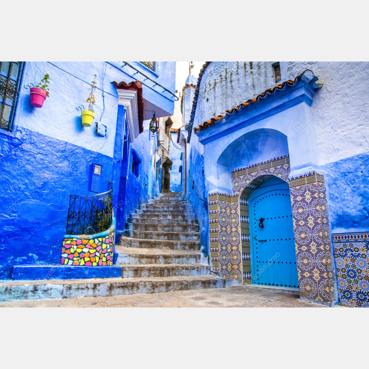 Repositionierbarer Aufkleber blaue gasse in Chefchaouen, Marokko – Wallnifity® Repositionierbarer Aufkleber blaue gasse in Chefchaouen, Marokko – Wallnifity®