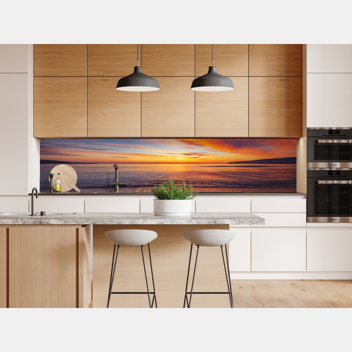 Repositionierbarer Aufkleber lebendiger sonnenaufgang über einem ruhigen strand – Wallnifity® Repositionierbarer Aufkleber lebendiger sonnenaufgang über einem ruhigen strand – Wallnifity®