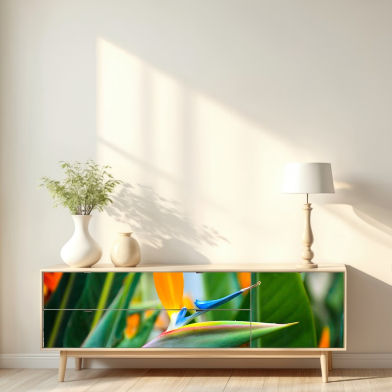 Repositionierbarer Aufkleber leuchtende paradiesvogelblume – Wallnifity® Repositionierbarer Aufkleber leuchtende paradiesvogelblume – Wallnifity®