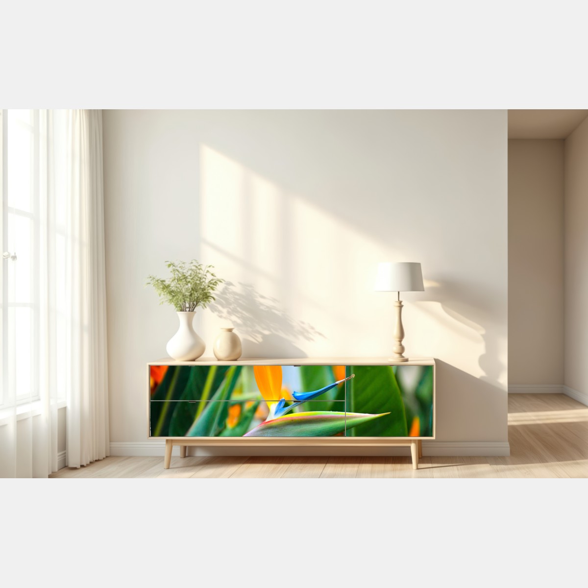 Repositionierbarer Aufkleber leuchtende paradiesvogelblume – Wallnifity® Repositionierbarer Aufkleber leuchtende paradiesvogelblume – Wallnifity®