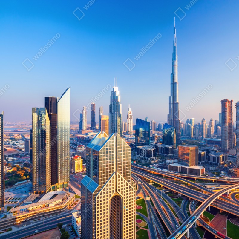 Repositionierbarer Aufkleber panorama Dubais mit Burj Khalifa bei sonnenuntergang – Wallnifity® Repositionierbarer Aufkleber panorama Dubais mit Burj Khalifa bei sonnenuntergang – Wallnifity®