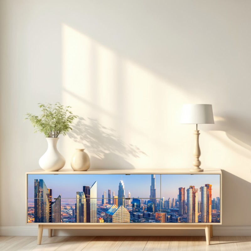 Repositionierbarer Aufkleber panorama Dubais mit Burj Khalifa bei sonnenuntergang – Wallnifity® Repositionierbarer Aufkleber panorama Dubais mit Burj Khalifa bei sonnenuntergang – Wallnifity®