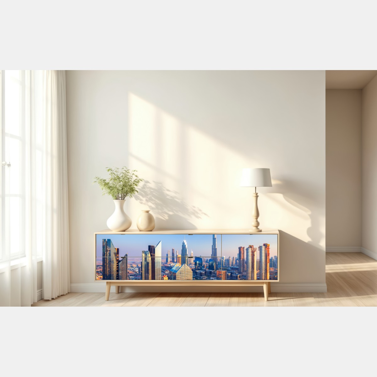 Repositionierbarer Aufkleber panorama Dubais mit Burj Khalifa bei sonnenuntergang – Wallnifity® Repositionierbarer Aufkleber panorama Dubais mit Burj Khalifa bei sonnenuntergang – Wallnifity®