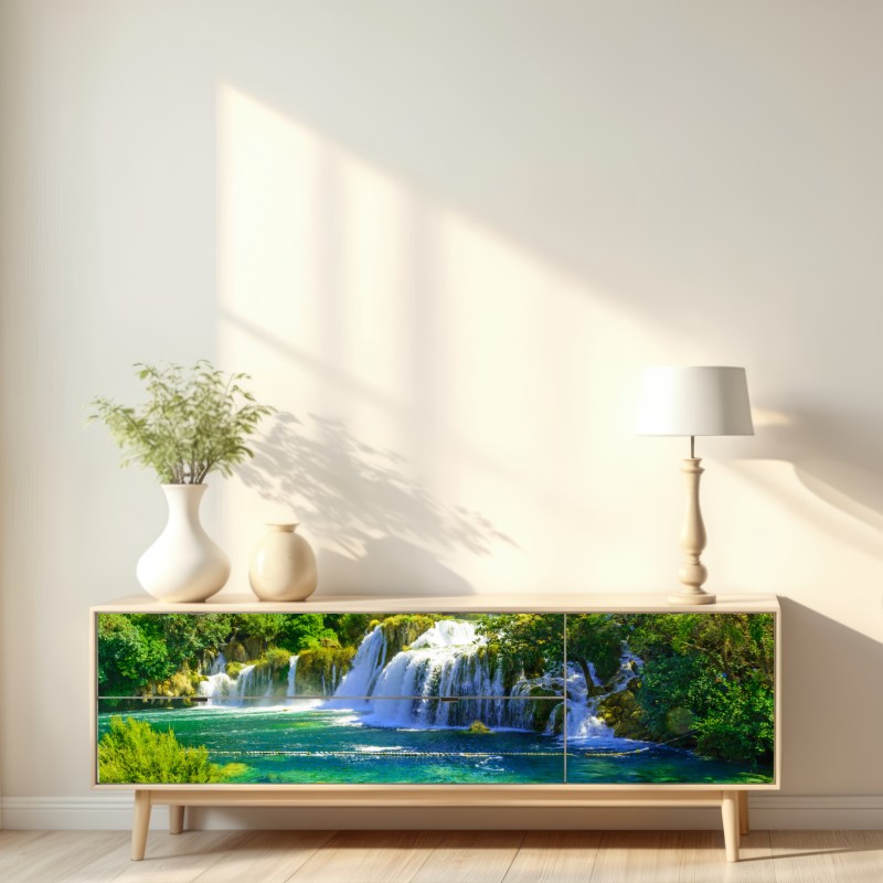 Repositionierbarer Aufkleber smaragdgrüner wasserfall – Wallnifity® Repositionierbarer Aufkleber smaragdgrüner wasserfall – Wallnifity®