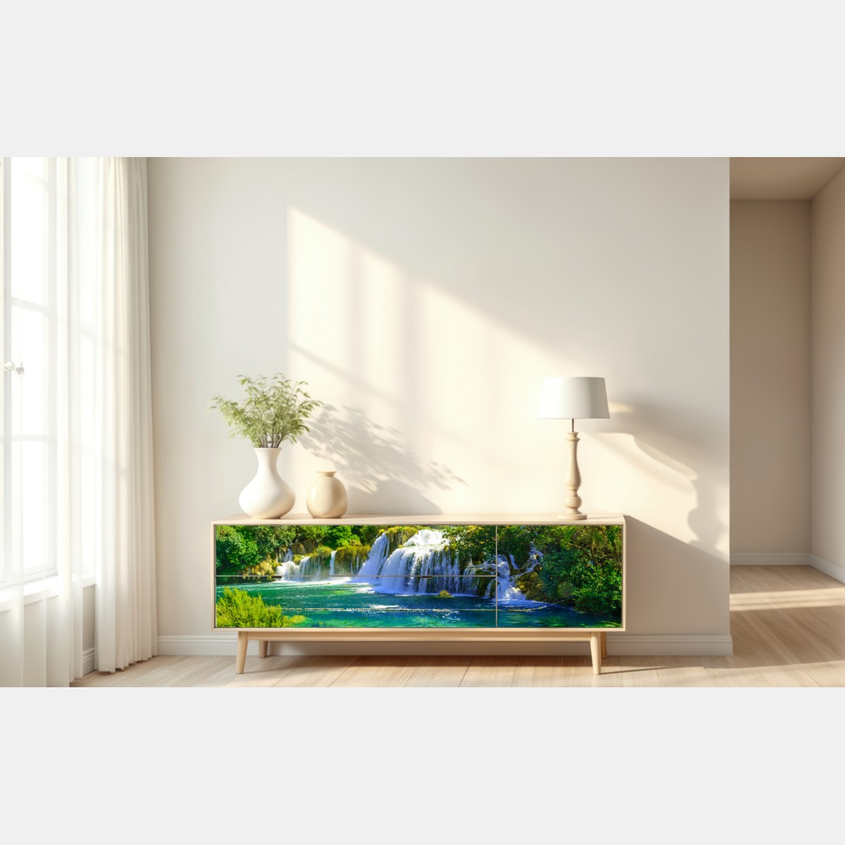 Repositionierbarer Aufkleber smaragdgrüner wasserfall – Wallnifity® Repositionierbarer Aufkleber smaragdgrüner wasserfall – Wallnifity®
