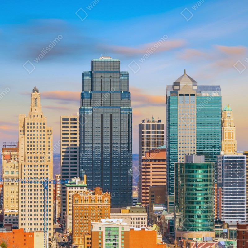 Repositionierbarer Aufkleber Kansas City skyline bei sonnenuntergang – Wallnifity® Repositionierbarer Aufkleber Kansas City skyline bei sonnenuntergang – Wallnifity®